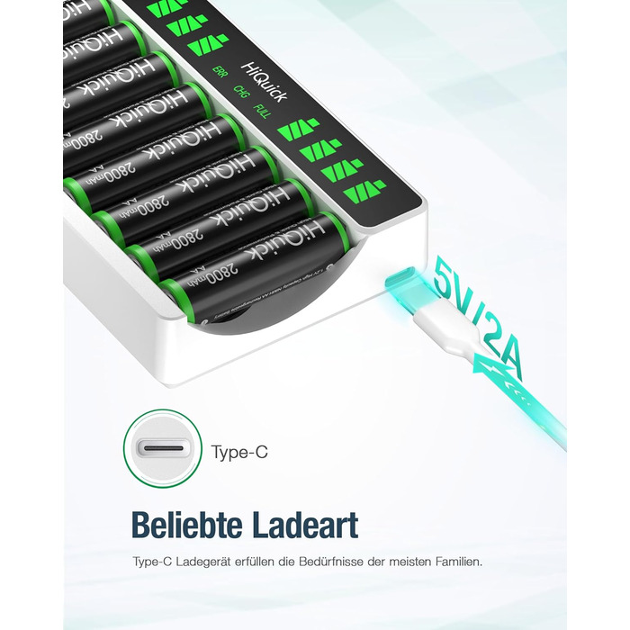 Зарядний пристрій HiQuick для акумуляторів AA та AAA (8 слотів) з LCD-дисплеєм + 4 x AA + 4 x AAA акумулятори