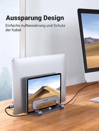 Підставка для ноутбука UGREEN з алюмінію, 2 слоти, вертикальна, для MacBook Pro/Air, iPad, Huawei, Surface, Dell, HP та інші