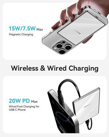 PowerBank Kuulaa Ultra Slim 5000 mAh з MagSafe, Type-C 20W, Швидка зарядка, 7.2 мм, для iPhone 16/15/14/13/12 (білий)
