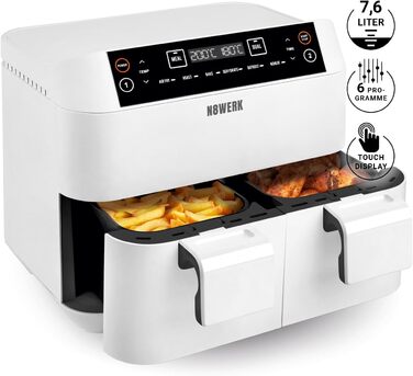 Фритюрниця без олії Heißluftfritteuse Midnight Edition 7.6 л, білий колір, 1800 Вт, 7 програм, цифровий дисплей