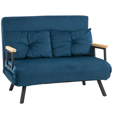 HOMCOM Sleeper Sofa Recliner with Bed Function, Convertible Sofa Bed in Velvet, Adjustable Backrest, Blue 102x73x81cm, ideal for guest rooms