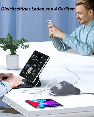 Багатопортова USB зарядка POANES 25W: зарядний станція на 4 порти для iPhone, Samsung, LG, Huawei та інших пристроїв (чорний/сірий)