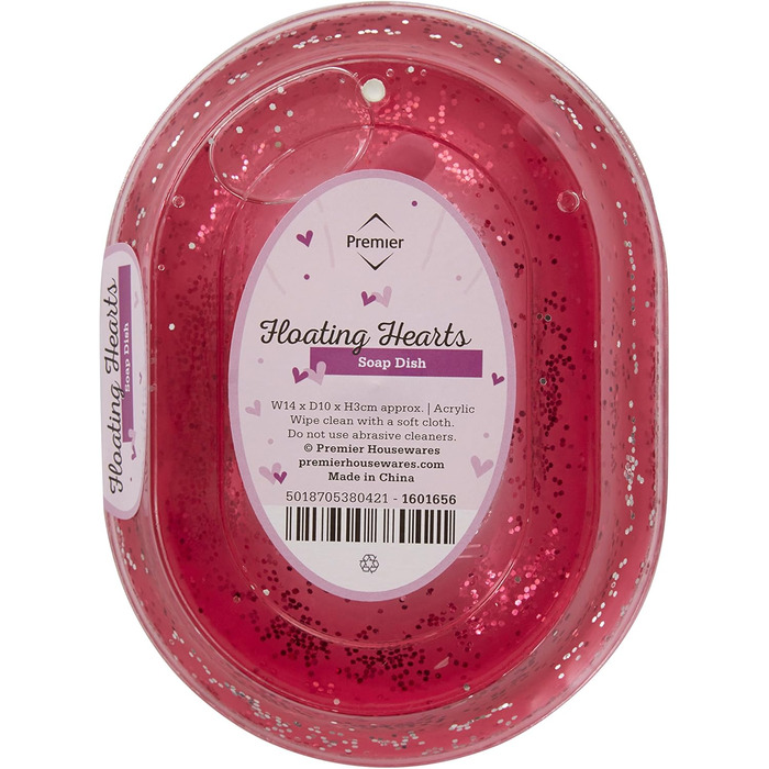 Миска для мила Premier Housewares з акрилу, з плаваючими сердечками, прозора/червона, 10 x 14 x 3 см