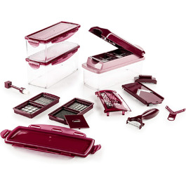 Набір Nicer Dicer Plus Genius (18 частин) - овочеріз, фруторіз, набір для нарізки овочів та фруктів - кубики, соломка, слайси, смужки (червоний)