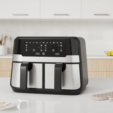 Подвійна аерофритюрниця ProfiCook 9 л XXL, 2400 Вт, 9 програм, сенсорне керування, чорний-нерж, без олії