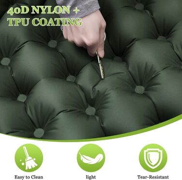 Каремат Satisure для кемпінгу надувний з насосом, водонепроникний, ультралегкий, зелений - для туризму, відпочинку на природі