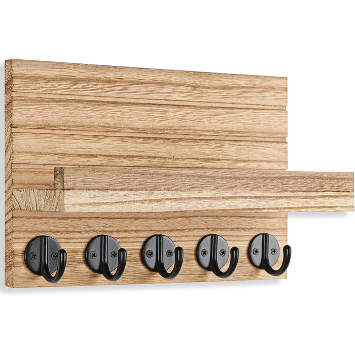 Lwenki Wall Key Holder, Decorative Key and Mail Holder with Shelf has large key hooks for bags, coats – PaulowniaWood Key Holder with Mounting Accessories (9.7 inches W x 7 inches (Burnt Wood))