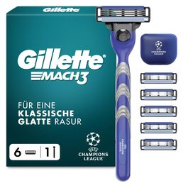 Бритва Gillette Mach 3 Standard для чоловіків, металевий корпус, синій/сірий (бритва + 6 змінних касет + захисний ковпачок)