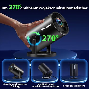Портативний проєктор Mini Beamer 4K з WiFi 6, Bluetooth 5.2 та Android, 1080P Full HD, автоматична корекція трапеції, підтримка PC/HDMI/USB, з пультом та мишкою, чорний