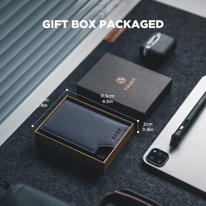 Картхолдер VULKIT RFID захист шкіряний, чоловічий та жіночий, з відділенням для грошей, магнітний замок, темно-синій