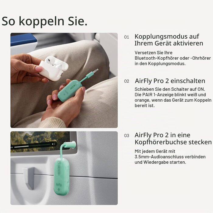 Bluetooth-трансмітер та ресивер Twelve South AirFly Pro 2 для AirPods та навушників, Mint Ice
