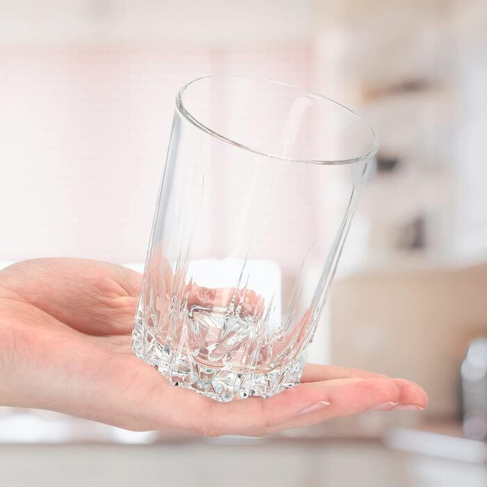 KADAX Drinking Glasses Set of 6, made of high-quality glass, water glasses, thick-walled juice glasses, ribbed glasses for water, drinks, juice, party, cocktail glasses, beverage glasses (tall, 245ml)