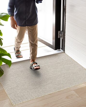 Килимок для дому COLOR&GEOMETRY Ultradünne Innentürmatte 43x76 см, машинного прання та антиковзаюча підлога, плоский килимок для приміщень, вбираючий килим для паркету, коридору (складений) (Білий, Бежевий, 61 x 91 см)