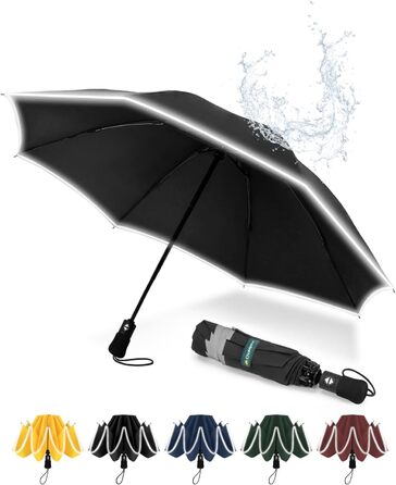 Чакіпі Регульований парасолька великого розміру, стійкий до сильного вітру, з відбиваючим покриттям, для чоловіків та жінок – автоматичний парасолька-тростина, компактний, для подорожей, чорний, покриття 210T, діаметр 106 см