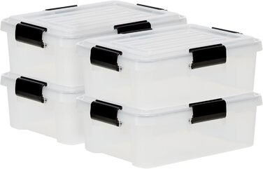 Iris Ohyama Airtight Plastic Storage Boxes with Lids, 50L, 4-Piece Set, Airtight Waterproof Seal, Robust Snap Closures, Stackable, Dustproof, BPA-Free, DDAT-L (Transparent, 10L x4)