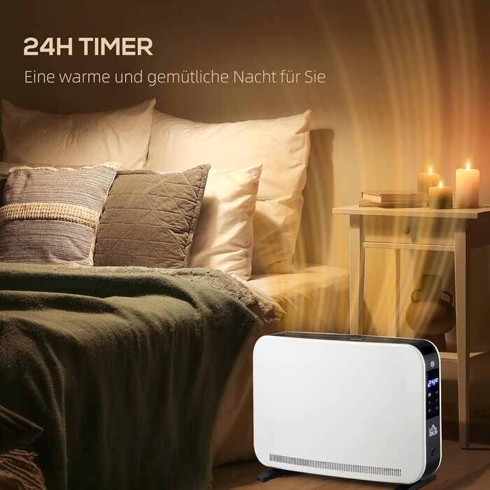 Електричний обігрівач HOMCOM 2000W з 3 режимами нагріву, LED-дисплеєм та таймером, для приміщень до 18 м²