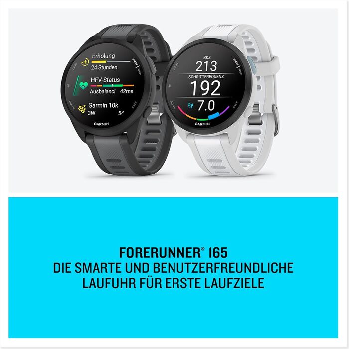 Garmin Forerunner 165 (43 мм) - Розумний годинник для бігу, AMOLED, 11 днів роботи, 25+ спортивних функцій, рекомендації тренувань, здоров'я, чорний