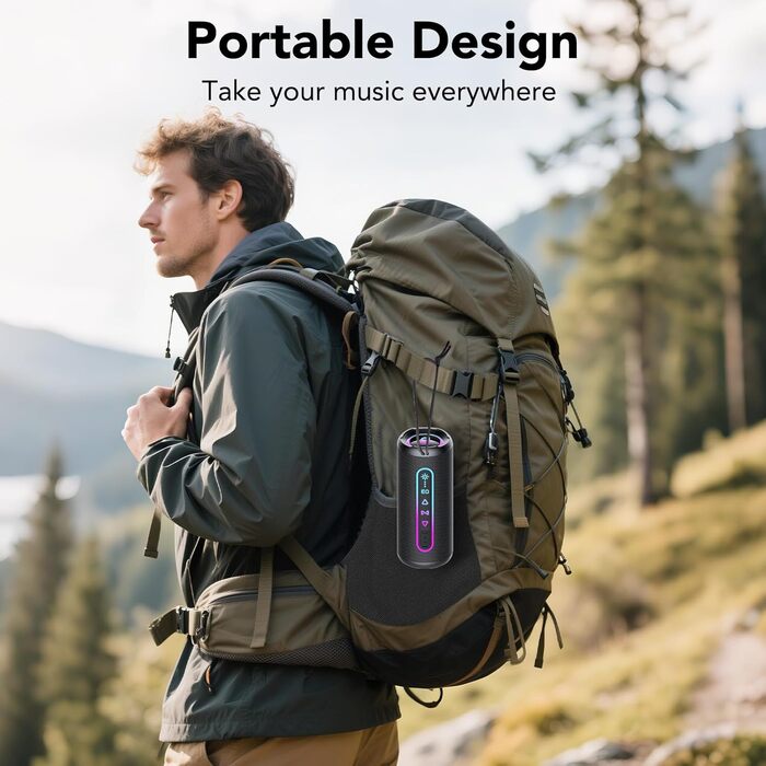 Bluetooth колонка з підсвіткою 25W, Bluetooth 5.4, Dual Bass, 24 год, IPX7 водонепроникна, портативна колонка для вечірок, подорожей, AUX/TF, Чорна