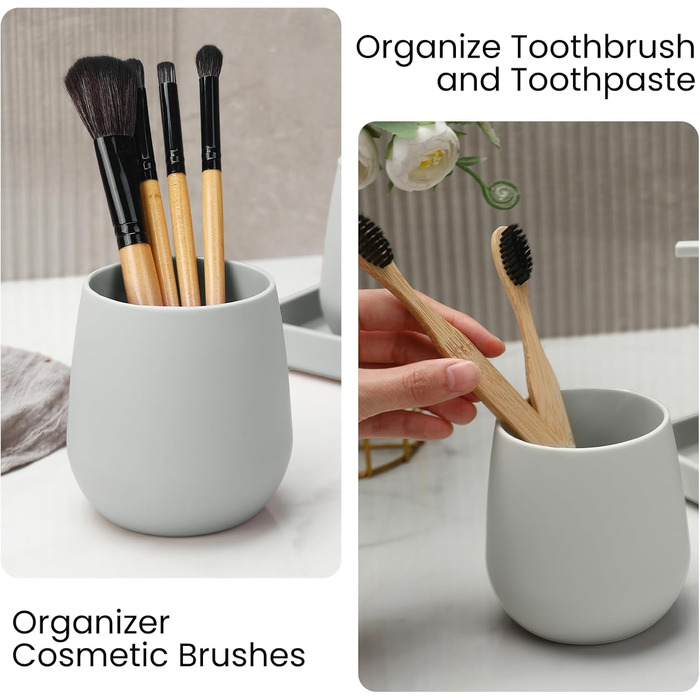 Сучасний набір для ванної кімнати AJEUNGAIN сірого кольору: мильниця, стакан для зубної пасти, піднос. Організатор для ванної кімнати (сірий). 3 шт.