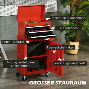 HOMCOM Lockable Toolbox with Steel Handle, Red, Ideal for Tools & Storage