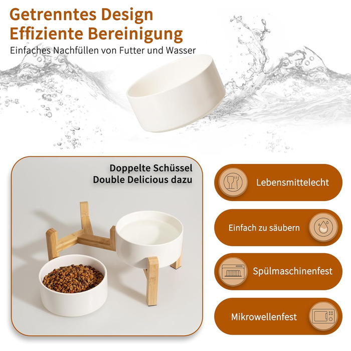Elevated Dog Bowl Set - Ceramic Double Bowls with Non-Slip Stand - 2 Pack, 850ml Each - Ideal for Small & Medium Dogs