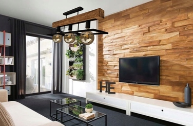 Люстра-ліхтар у стилі лофт з масивною дерев'яною балкою, дерево та метал