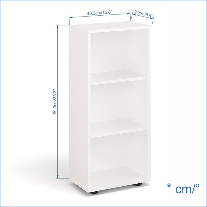 Білий книжковий стелаж KOMTO Regal 80 см, 3 полиці, регульована висота, 80x90x24 см, для книг і зберігання