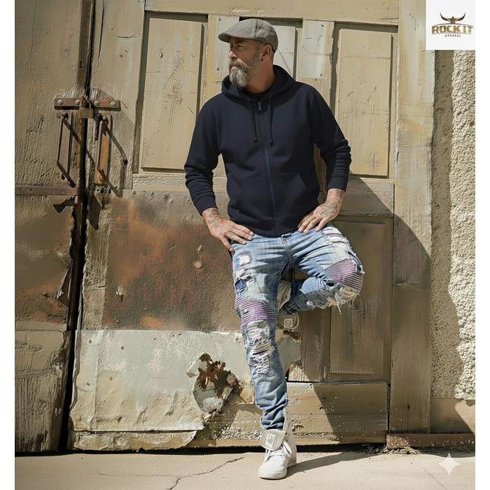 Світшот ROCK-IT з капюшоном Slim Fit для чоловіків, Heavy Hoodie на блискавці, Ziphood, Workerhoodie, чорний, червоний, зелений, темно-синій, темно-сірий, синій, XXL [S-3XL]