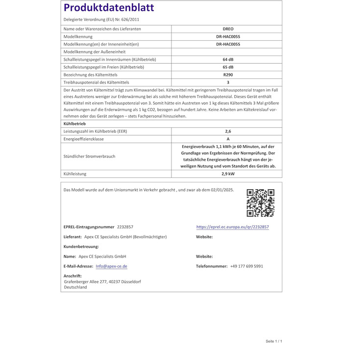 Портативний кондиціонер DREO 10000 BTU з охолодженням без дренажу, керуванням через додаток/голос/пульт, таймером 24 год та функцією вентилятора та осушувача повітря, AC515S