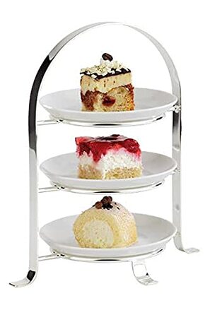 APS Serving Stand – High-quality cake stand made of chrome-plated metal for 3 plates with a max. Ø of 17cm – Overall height 25.5 cm (plates not included)