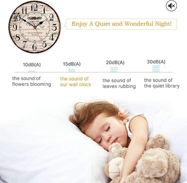Toudorp Wall Clock Wooden French Country Style Quiet Wall Clock Easy to Read Battery Operated Home Decorative Retro Wall Clock (French Country, 12 inches)