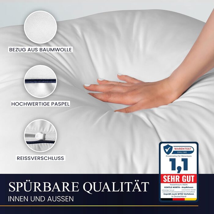 Gentle North High-Quality Hotel-Style Pillowcases (80x80 cm) - 2-Pack Fluffy, Ergonomic Sleep Pillows (Ökotex 100 Certified) - With Zipper - Washable up to 60° 2x | 80x80