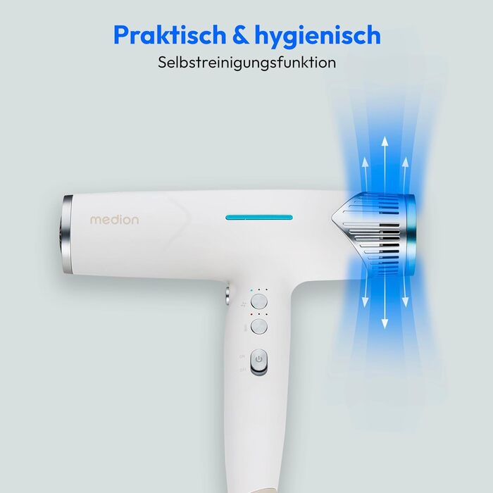 MEDION Haartrockner з іонізацією та дифузором HD2 - 1500 Вт, іонізація, стилізація, тихий BLDC мотор, самоочищення