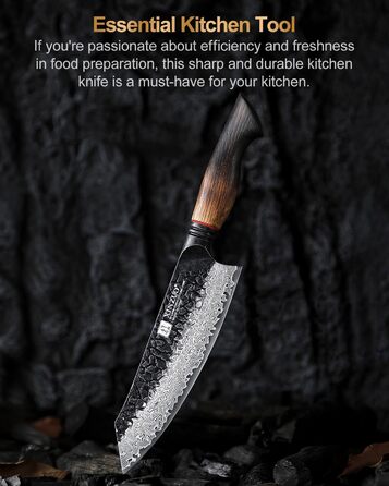 Ніж Сантоку XINZUO Damaststahl 19,3 см - професійний кухонний ніж з дамаської сталі, серія Mo, ергономічна ручка з білого дуба