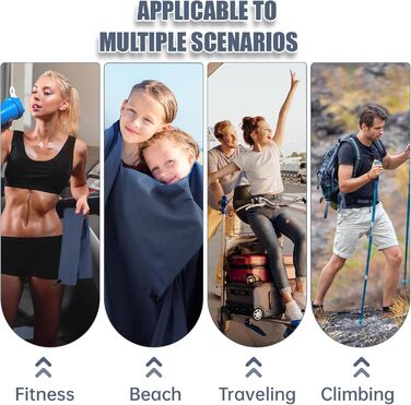 Набір рушників Neerow з мікрофібри (3 шт.): великий (152x76 см), фітнес (80x40 см), маленький (30x30 см), кольоростійкі, швидковисихаючі (Marine)