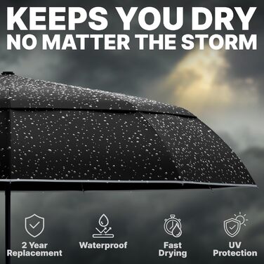 Чорний парасолька-тростина Royal Walk: штормовий, автоматичний, з дерев'яною ручкою для жінок та чоловіків