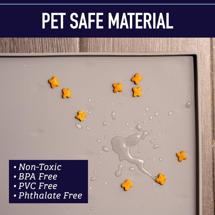 Килимок під миску Leashboss Spritzmatte Medium/Gross для котів та собак з широким бордюром, протиковзкий та водонепроникний силіконовий килимок для корму, води або фонтану (51 x 33 см, Marine) ML - 51 x 33 см Marine