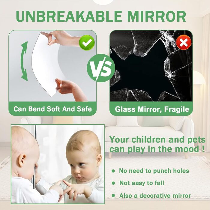 Настінний дзеркало на клейкій основі, 4 шт., акрил, самоклеючий, безпечний, велике дзеркало для ванної кімнати, фітнесу