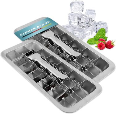 Dreiklang - be smart® 2-Piece Value Set Polished 18/8 Stainless Steel Ice Cube Molds with Lever Insert for Effortless Removal | Food-Safe & Durable Retro Ice Cube Mold | Plastic-Free Large