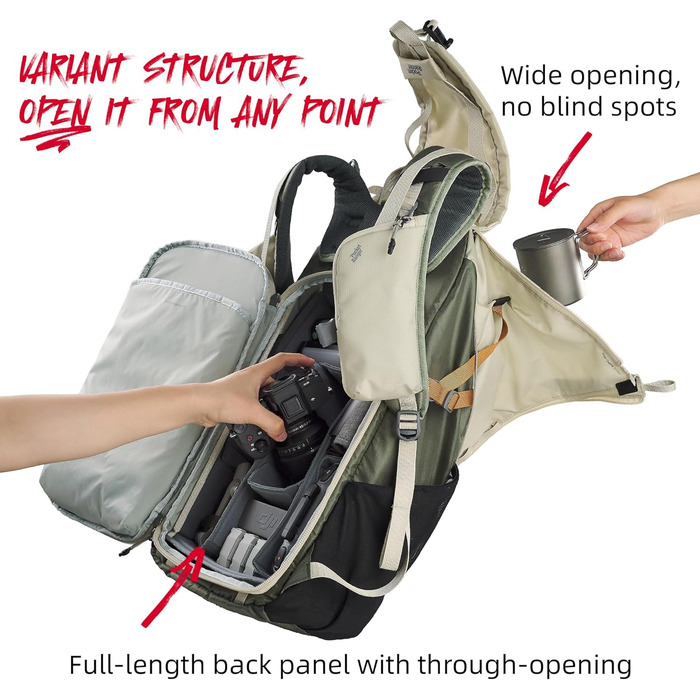 Сумка-рюкзак для камери VSGO Pocket Ranger Outdoor, захисний фоторюкзак для дзеркальних та бездзеркальних камер (25-33Л), Off White