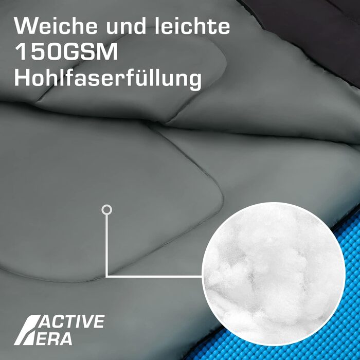 Сплячий мішок Active Era Mumienschlafsack – зимовий та літній, водонепроникний, захист від вітру, ультралегкий, температурний режим -10°C до 10°C, компактний, для кемпінгу, чорний