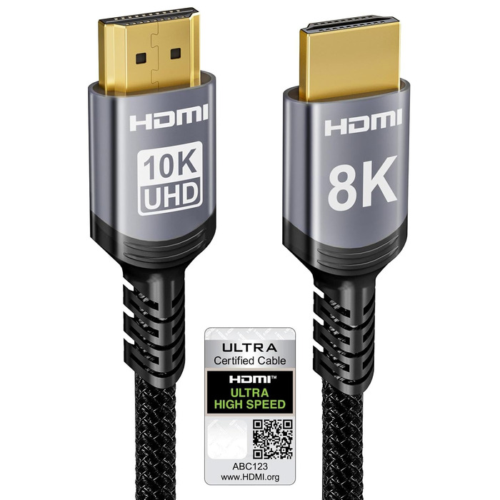 HDMI 2.1 кабель Snokco 10K 8K 3 метри, сертифікований, 48Gbps, Ultra High Speed, 4K 240Hz, 8K 60Hz, eARC, HDCP 2.3, DTS:X, HDR10+, для TV, монітора, проектора, Roku, PS5, X-box