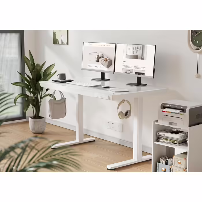 Claiks Adjustable Height Desk, Electric Standing Desk 120x60 cm, Electric Desk with Glass Top, Height Adjustable Desk, White 120 x 60 cm White
