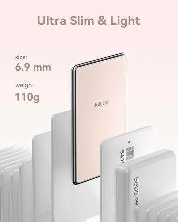 PowerBank Kuulaa Ultra Slim 5000 mAh з MagSafe, Type-C 20W, Швидка зарядка, 7.2 мм, для iPhone 16/15/14/13/12 (Рожевий)