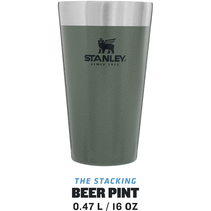 Термокружка Stanley Adventure Stacking Bierkrug 473 мл з нержавіючої сталі, зелений колір, з подвійними стінками, вакуумна ізоляція, BPA-Free, для зберігання напоїв холодними до 4 годин, можна мити в посудомийній машині