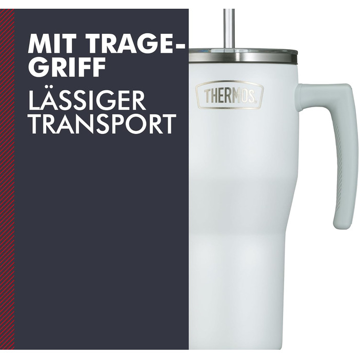 Термос REFRESHING SERIES: ізольований термопоїльник-кружка з трубочкою та ручкою, 0.85л, нержавіюча сталь, подвійні стінки, для дому, офісу та подорожей