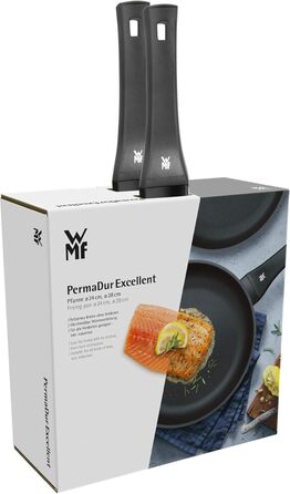 WMF PermaDur Excellent Induction Pan Set, 2-Piece, Frying Pans 28 + 24 cm, Coated Aluminum, Heat-Resistant Plastic Handle