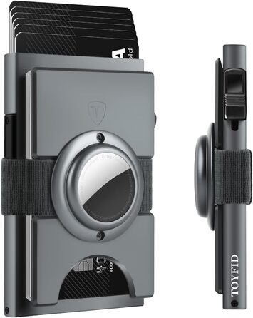 Чоловічий гаманець TOYFID з відділом для AirTag, 12 слотів для карток, відділення для паперових грошей, RFID захист, швидкодіюча кнопка виштовхування, алюміній, сірий