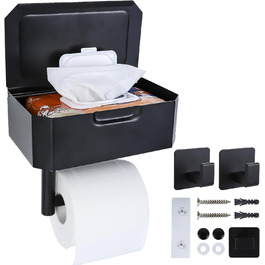 Тримач туалетного паперу Cozary без свердління з боксом для вологих серветок, чорний, нержавіюча сталь