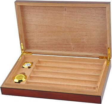 Вологозбережувач для сигар Eitida на 25-50 сигар з прозорим скляним дисплеєм, ручної роботи з іспанського кедру з перегородкою, зволожувачем та гігрометром, чорний ебоніт (Sapeli-kirsche_5ct)